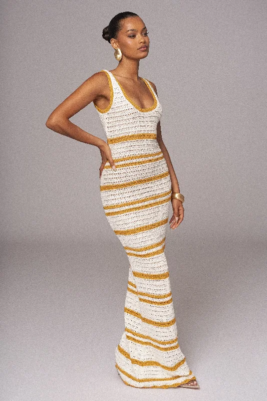 Ivory/Yellow Destiny Knit Maxi Dress