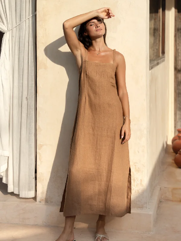 Mahlia Linen Midi Dress Desert Sand