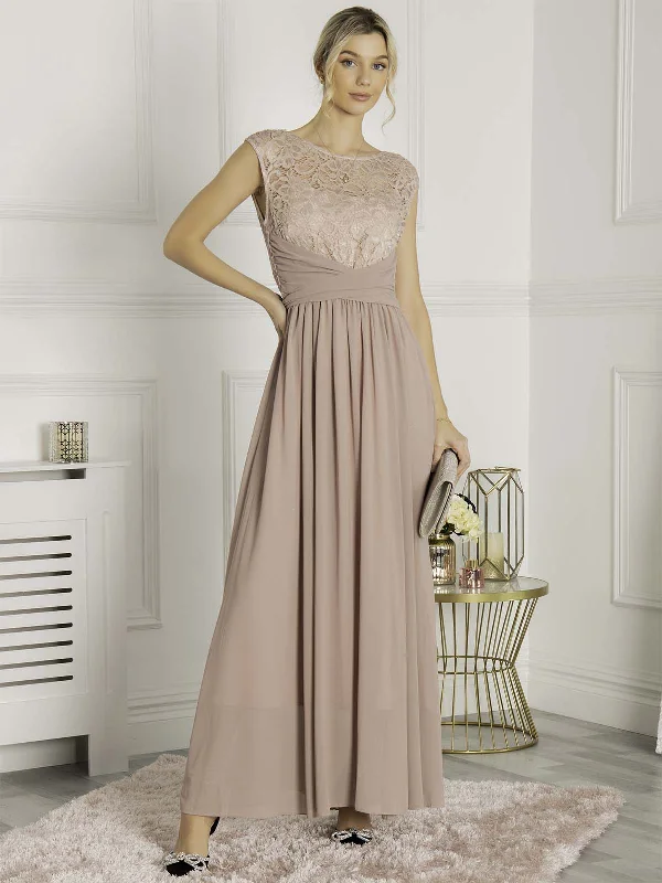 Lace Bodice Chiffon Maxi Bridesmaid Dress, Mauve