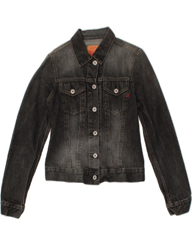 REPLAY Womens Crop Denim Jacket UK 10 Small Black Cotton