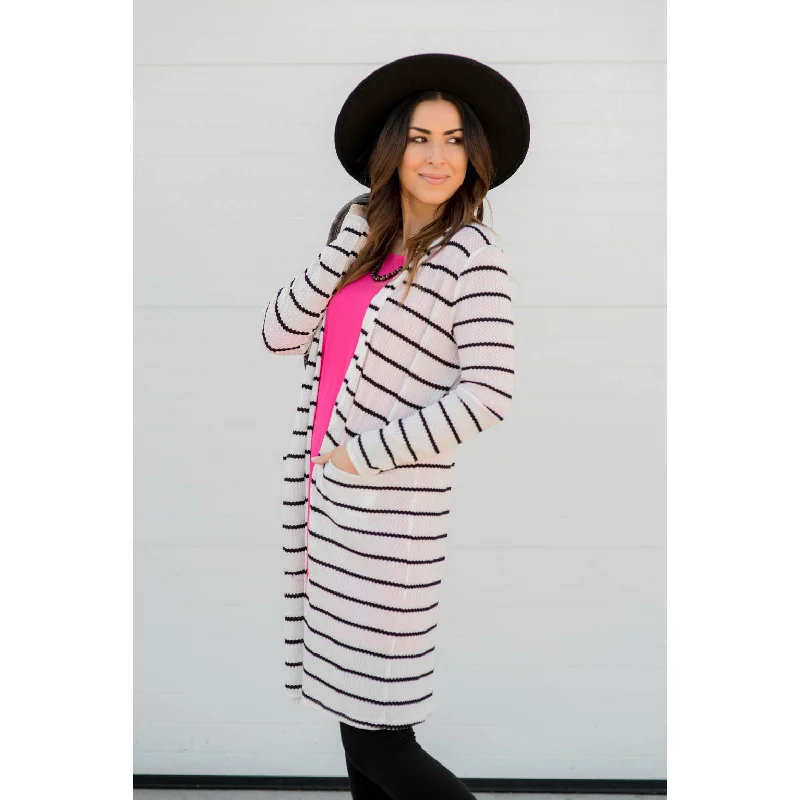 Textured Striped Tunic Cardigan