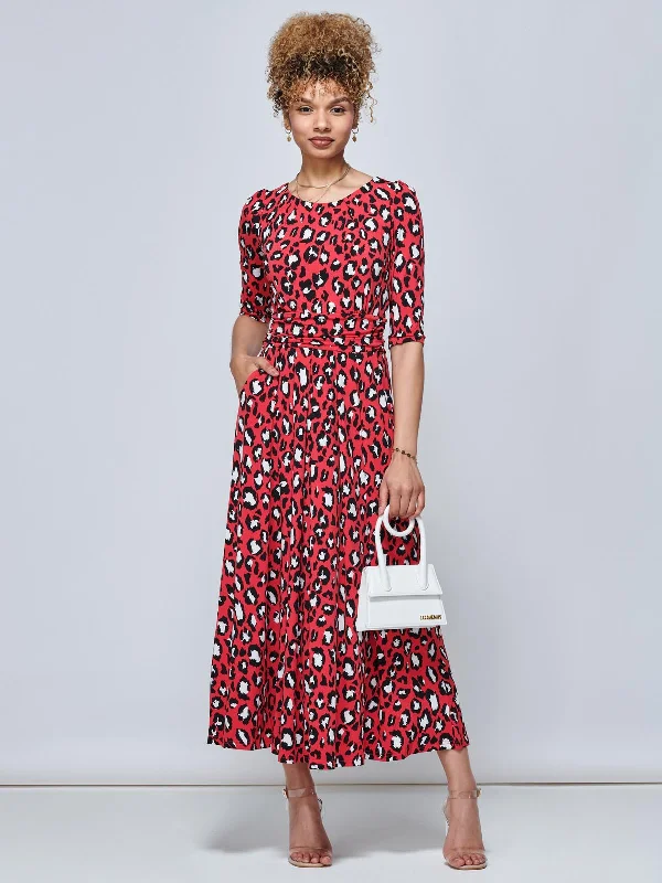 Jolie Moi Dorothy Animal Print Dress, Red Animal