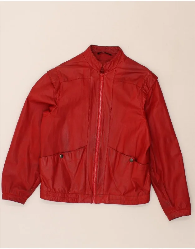 VINTAGE Womens Leather Jacket UK 12 Medium Red Leather