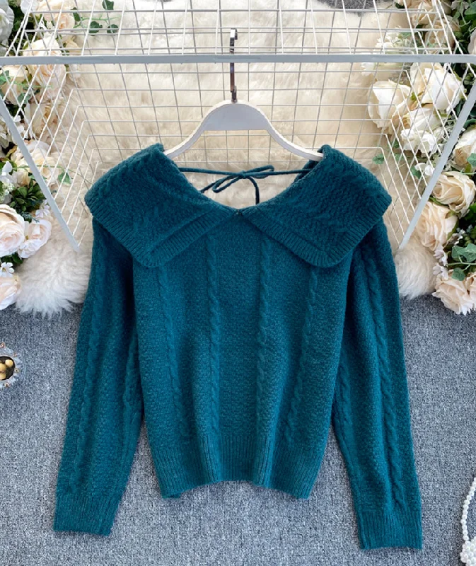 Cute lapel sweater long sleeve sweater  075